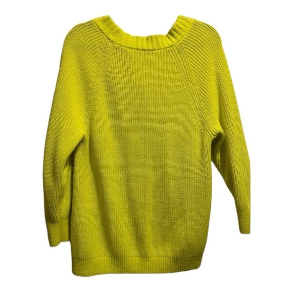 THEORY Bright Neon Yellow V Neck Pullover Knit Slouchy Sweater Large NEW - Picture 5 of 6